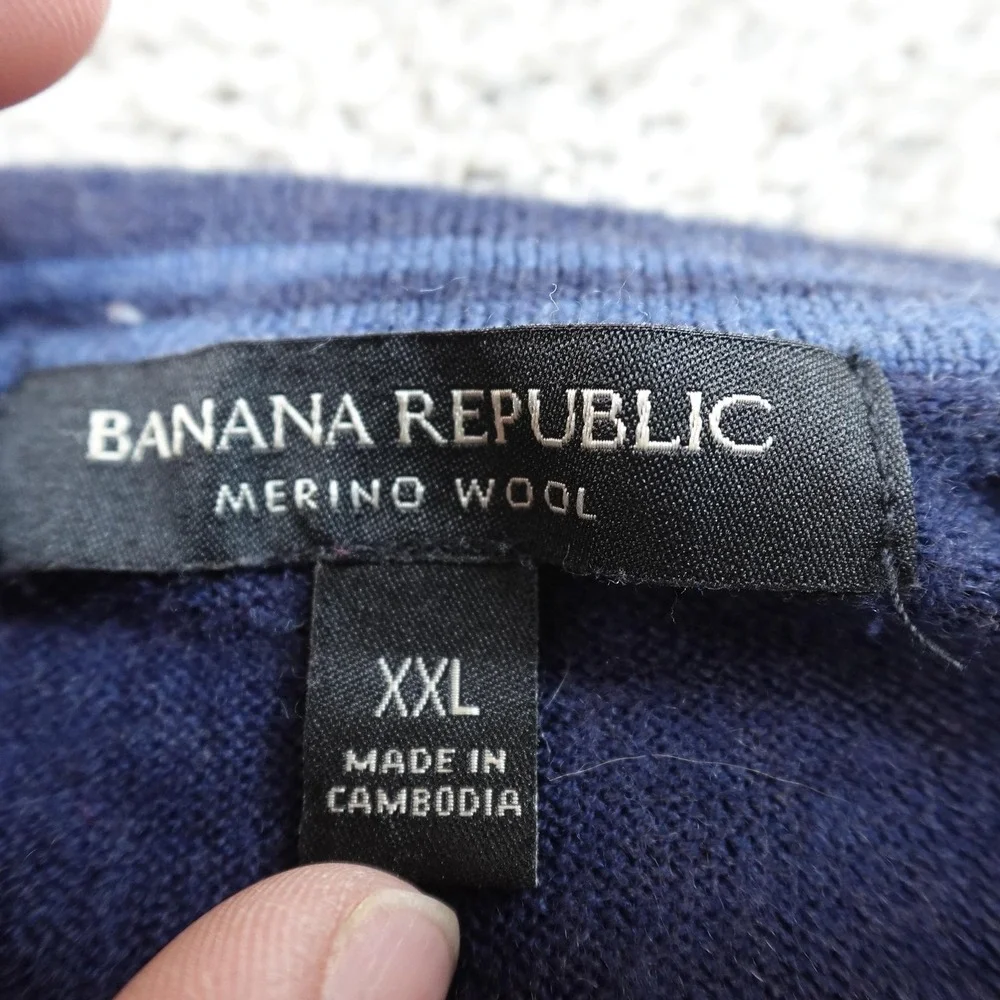 Banana Republic Sweater Mens 2XL Blue‎ Merino Wool Crewneck Pullover Lightweight